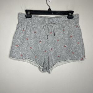 BETSEY JOHNSON Shorts Women Large Cherries Jubilee Gray Raw Hem Sweat Terry